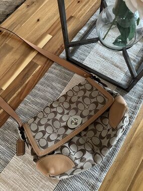 Coach Canvas Shoulder Bag in Brown and Tan